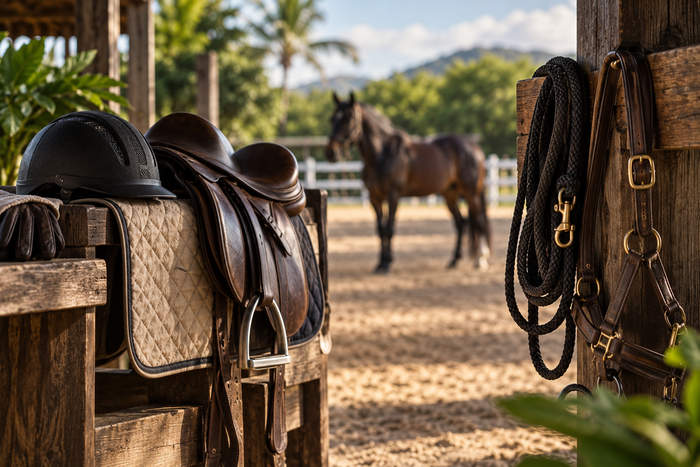 Equipo ecuestre preparado para representar dos formas de trabajo con caballos dentro de RIENDAS.