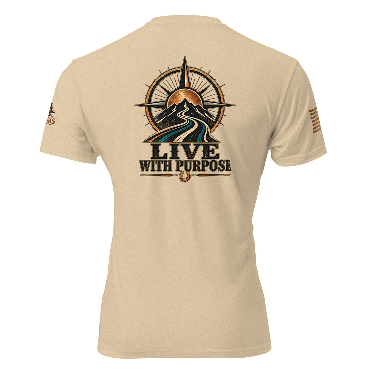 Camiseta RIENDAS ED.001 LIVE WITH PURPOSE en color Heather Tan, vista trasera