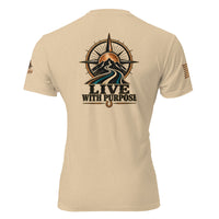 Camiseta RIENDAS ED.001 LIVE WITH PURPOSE en color Heather Tan, vista trasera