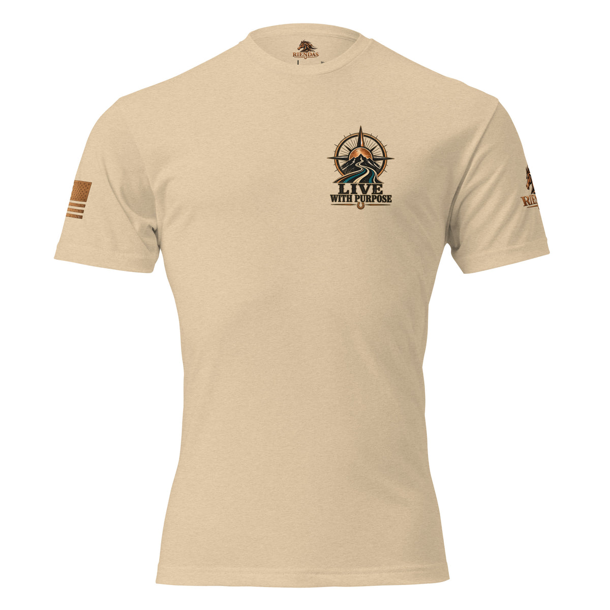 Camiseta RIENDAS ED.001 LIVE WITH PURPOSE en color Heather Tan, vista frontal