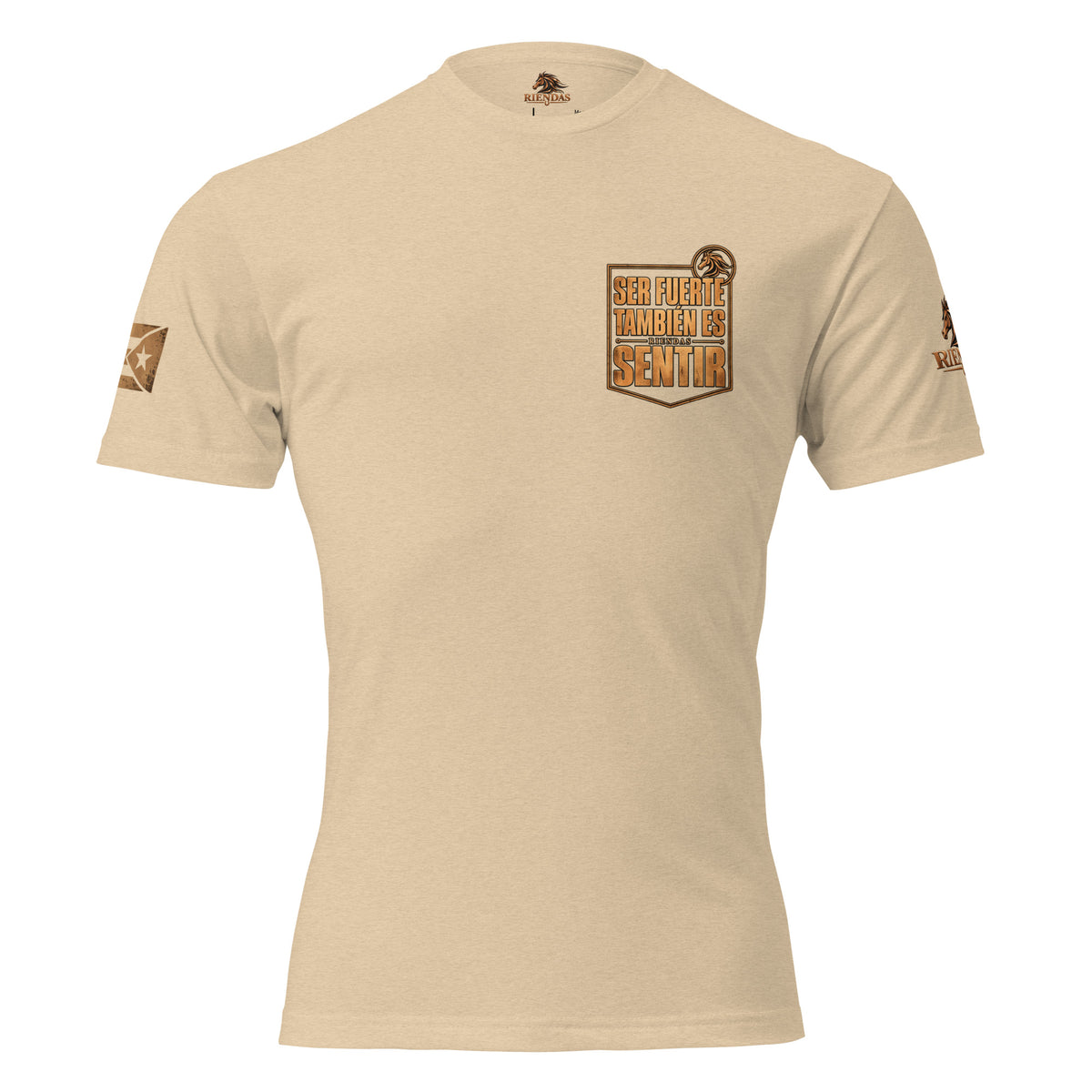 Camiseta Heather Tan de hombre RIENDAS ED.004 SER FUERTE TAMBIÉN ES SENTIR — vista frontal