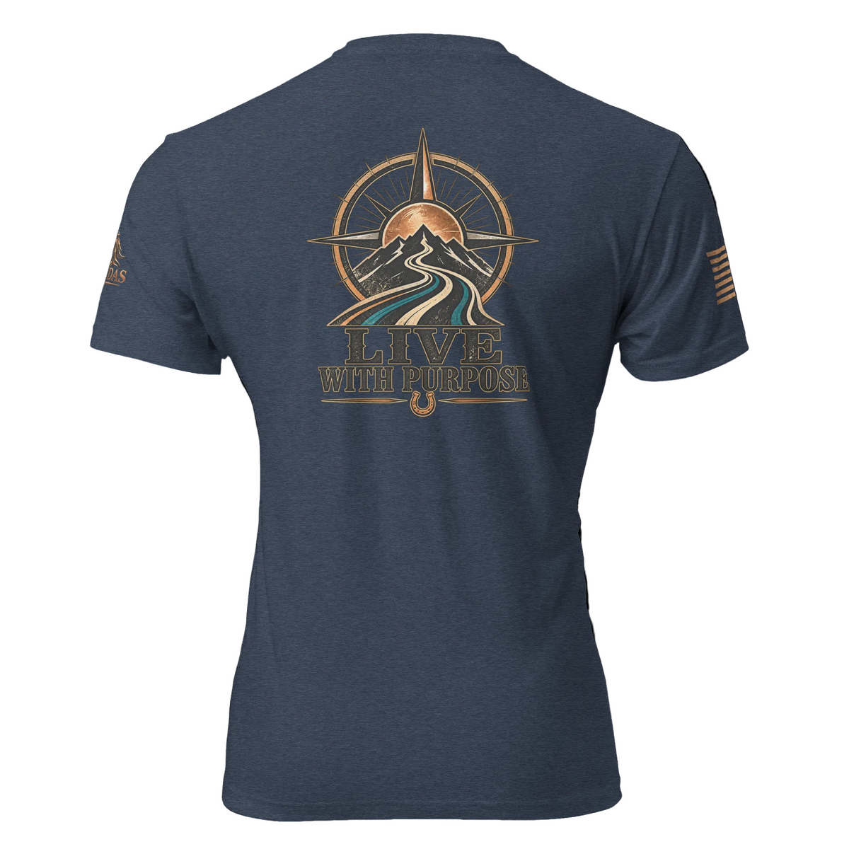 Camiseta Midnight Navy RIENDAS ED.001 LIVE WITH PURPOSE — vista trasera