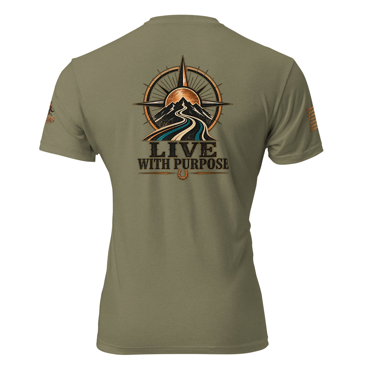Camiseta Military Green RIENDAS ED.001 LIVE WITH PURPOSE — vista trasera