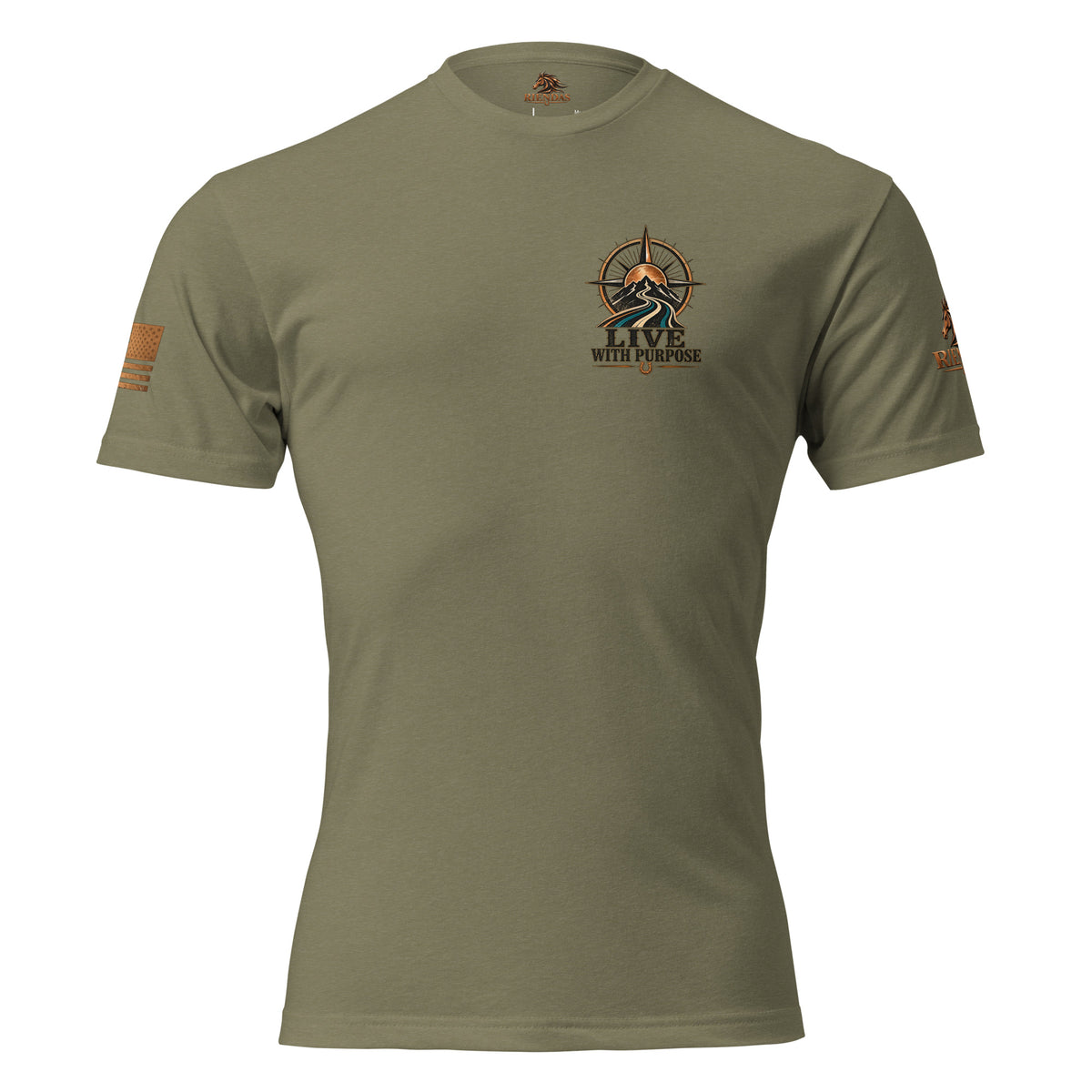 Camiseta Military Green RIENDAS ED.001 LIVE WITH PURPOSE — vista frontal