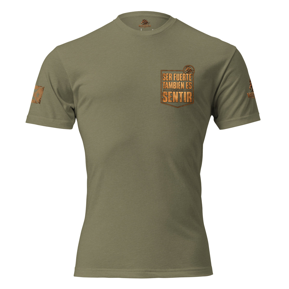 Camiseta Military Green de hombre RIENDAS ED.004 SER FUERTE TAMBIÉN ES SENTIR — vista frontal