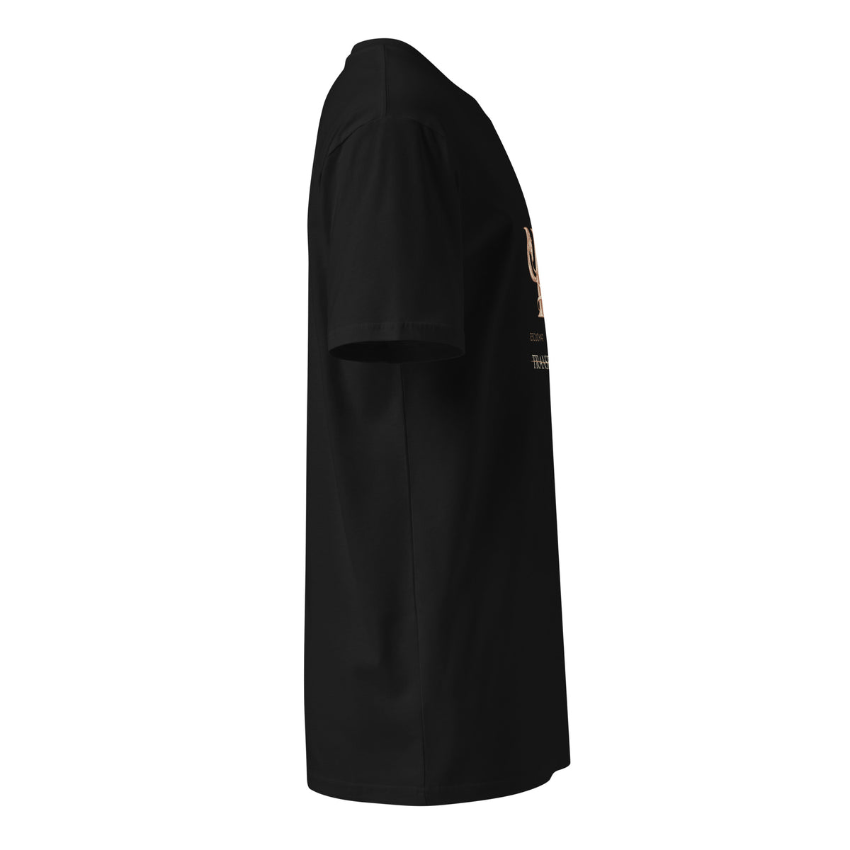 Vista del lado derecho de la camiseta negra RIENDAS Psicología para hombre, sin estampado en esta vista.
