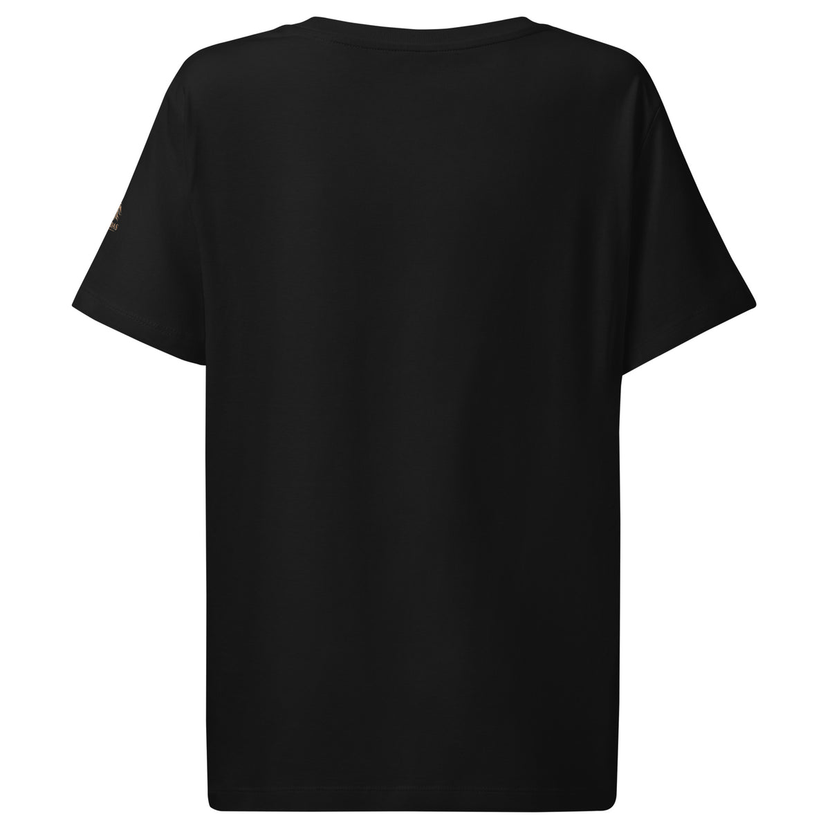 Camiseta RIENDAS negra de mujer. Vista posterior sin estampado.