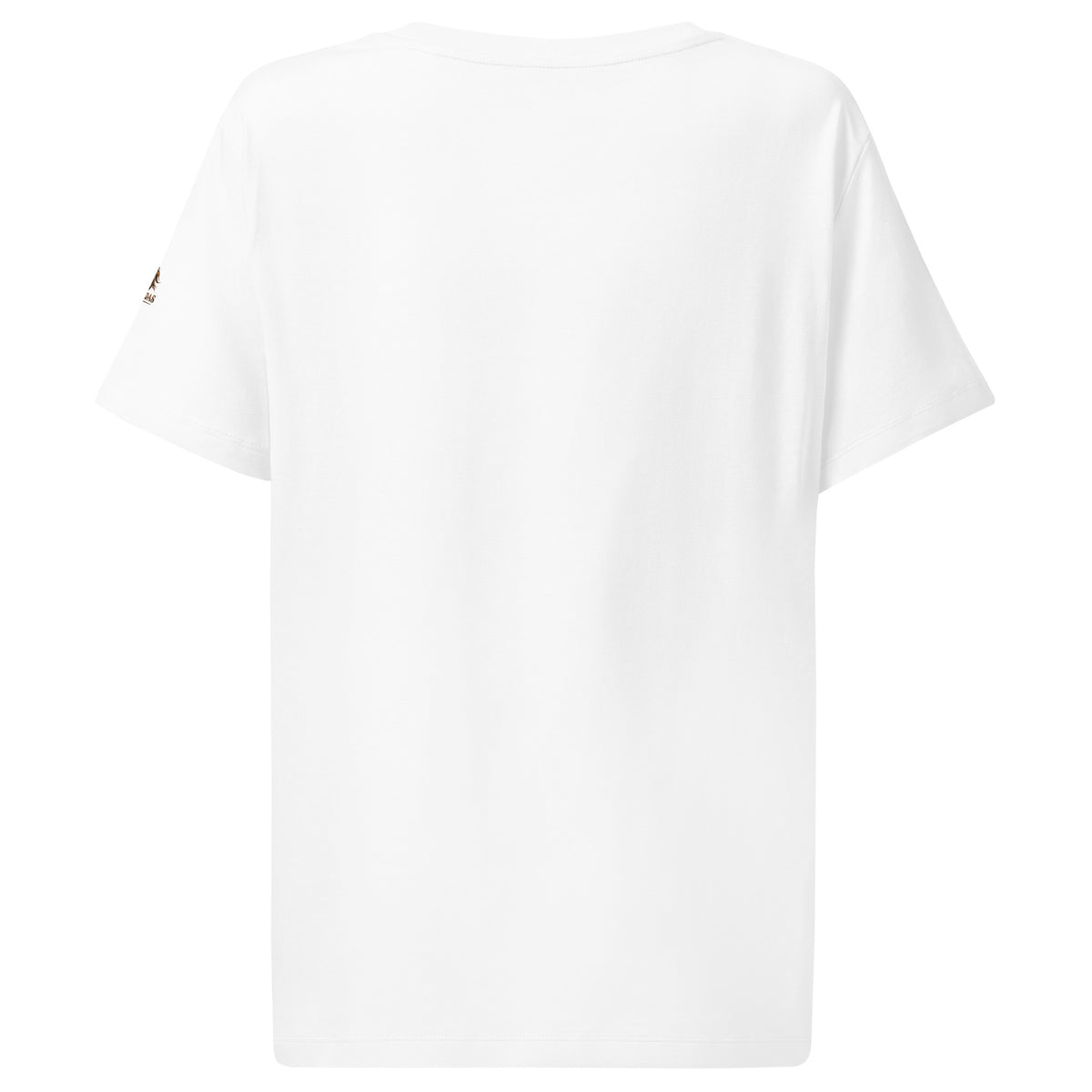 Camiseta RIENDAS blanca de mujer. Vista posterior sin estampado.