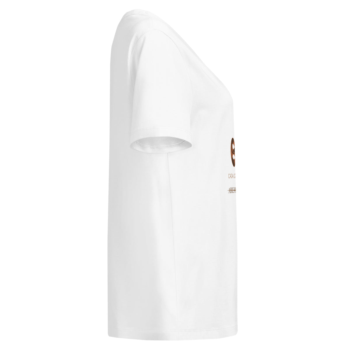 Camiseta RIENDAS blanca de mujer. Vista derecha sin estampado en la manga.