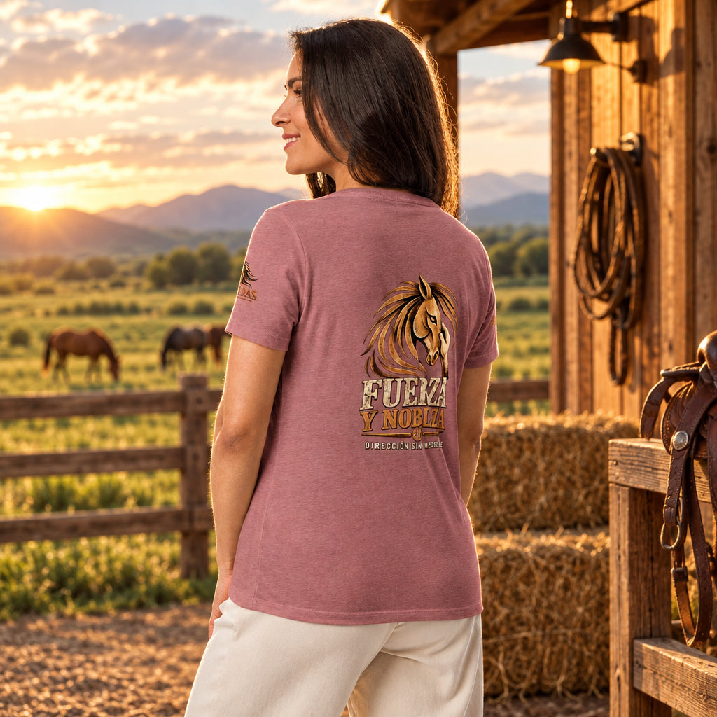 Camiseta RIENDAS ED.002 FUERZA Y NOBLEZA para mujer en Heather Mauve — vista trasera