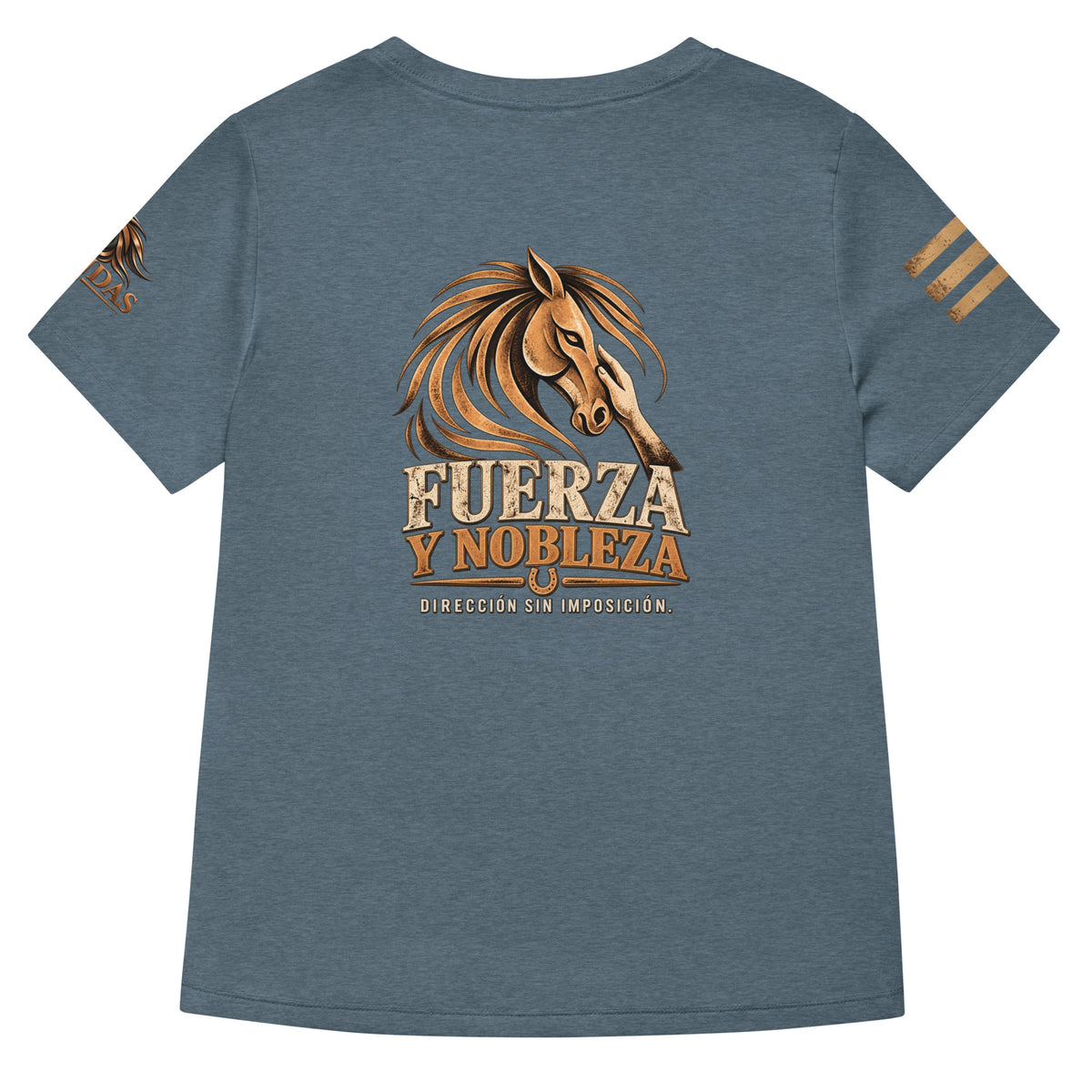 Camiseta RIENDAS ED.002 FUERZA Y NOBLEZA para mujer en Heather Slate, vista trasera