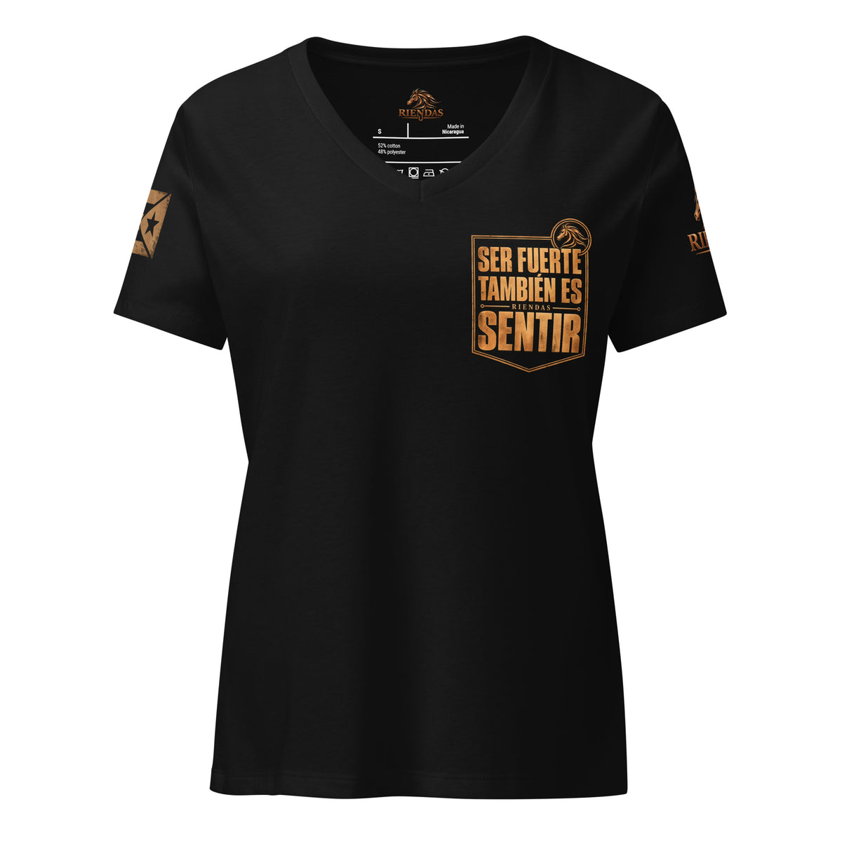 Camiseta Solid Black Blend de mujer RIENDAS ED.004 SER FUERTE TAMBIÉN ES SENTIR — vista frontal