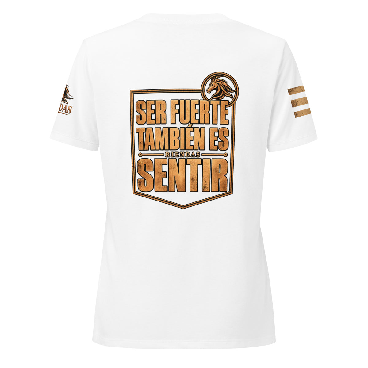 Camiseta Solid White Blend de mujer RIENDAS ED.004 SER FUERTE TAMBIÉN ES SENTIR — vista trasera