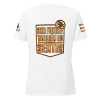 Camiseta Solid White Blend de mujer RIENDAS ED.004 SER FUERTE TAMBIÉN ES SENTIR — vista trasera